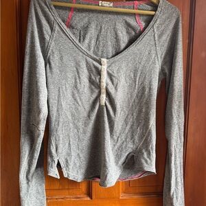 Free People Gray Long Sleeve Top with Pink Accents